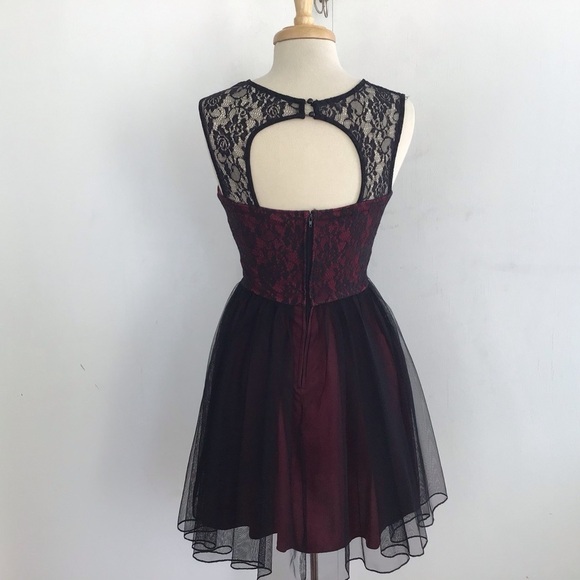 Speechless Y2K 90s sleeveless red dress with black lace bodice / tulle overlay … - Picture 3 of 7
